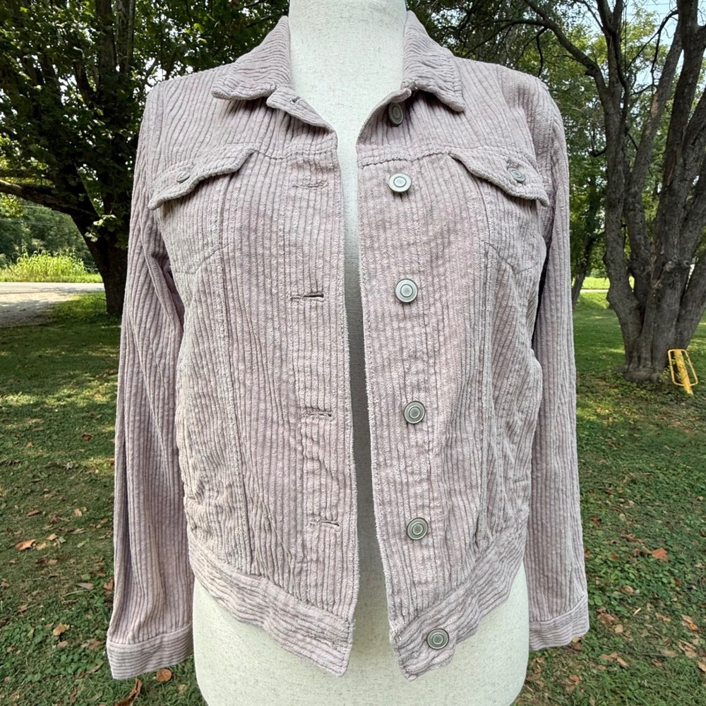 1 Sunset Lane Corduroy Trucker Jacket Mauve Pink Cotton Junior Womens Large Y2K